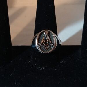 Silver and Black Masonic Ring